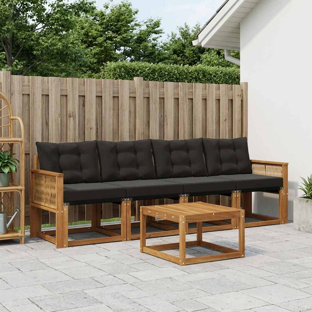 Buiten bankenset met kussen 5 pcs Naturel en Zwart is nu te koop bij PeponiXL, paradijselijk wonen!