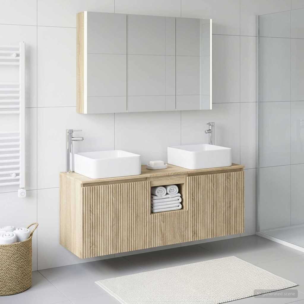 Badkamerkastenset 4 st Sonoma Eiken Bewerkt hout is nu te koop bij PeponiXL, paradijselijk wonen!