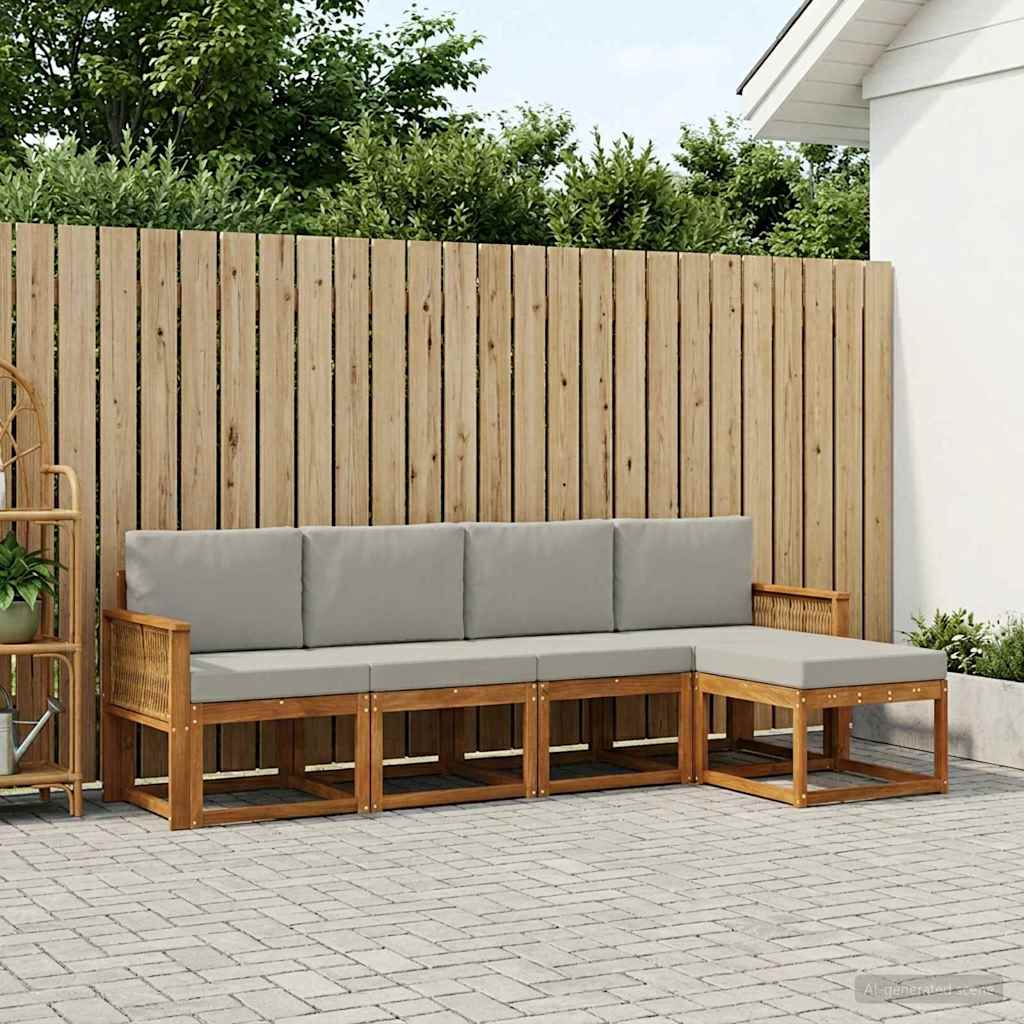 Buiten bankenset 5 pcs Naturel en lichtgrijs Polyester is nu te koop bij PeponiXL, paradijselijk wonen!