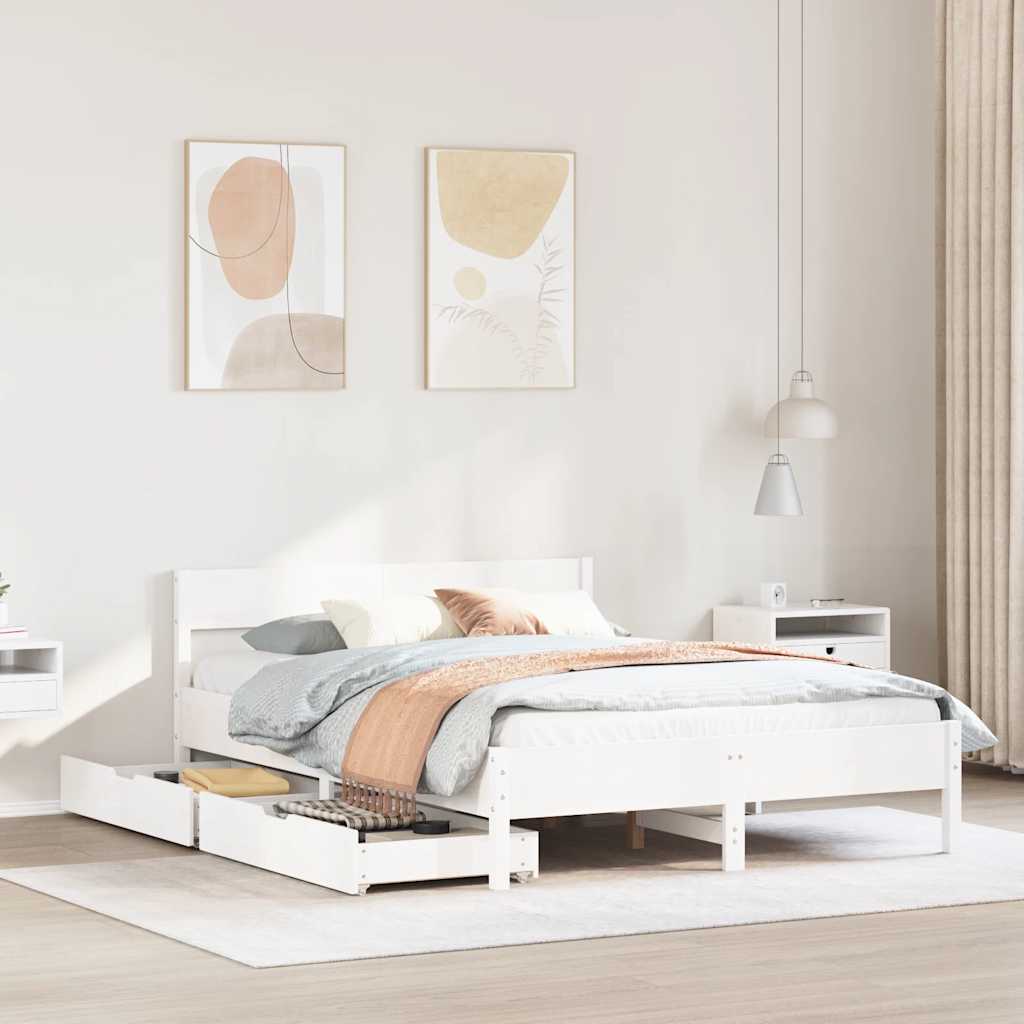 Bedframe zonder matras massief grenenhout wit 140x190 cm is nu te koop bij PeponiXL, paradijselijk wonen!