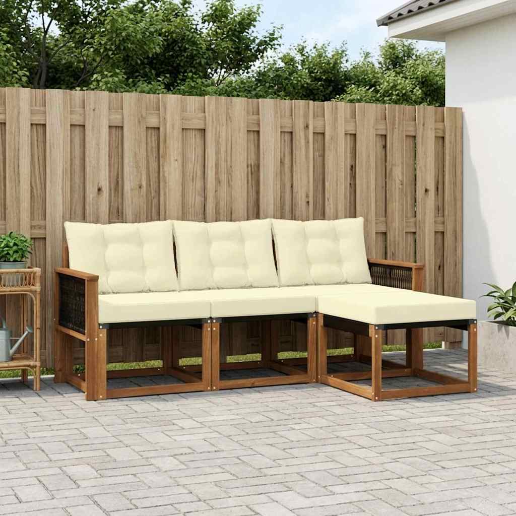 Buiten bankenset met kussen 4 pcs Natuurlijk en Crème is nu te koop bij PeponiXL, paradijselijk wonen!