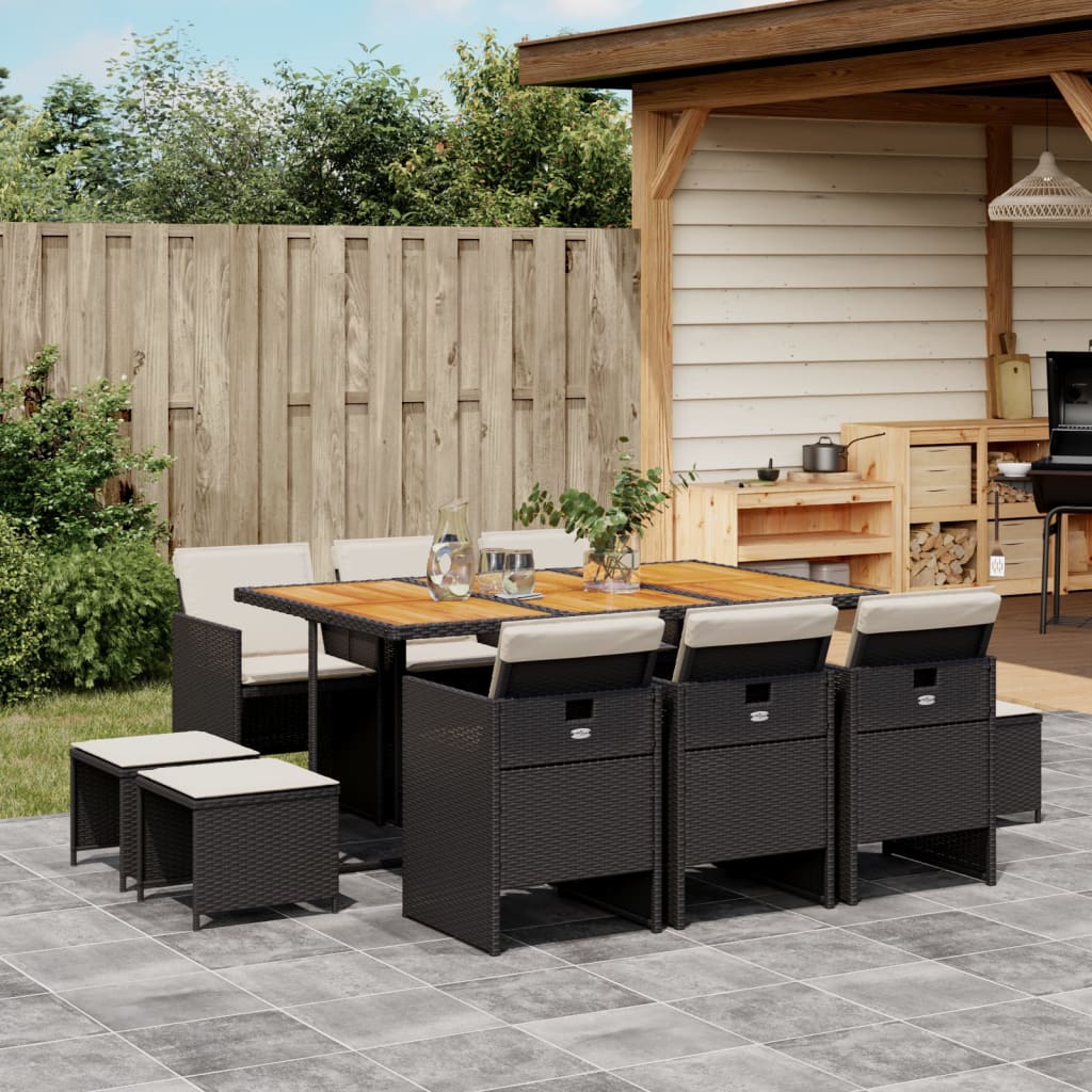 11-delige Tuinset met kussens poly rattan zwart is nu te koop bij PeponiXL, paradijselijk wonen!