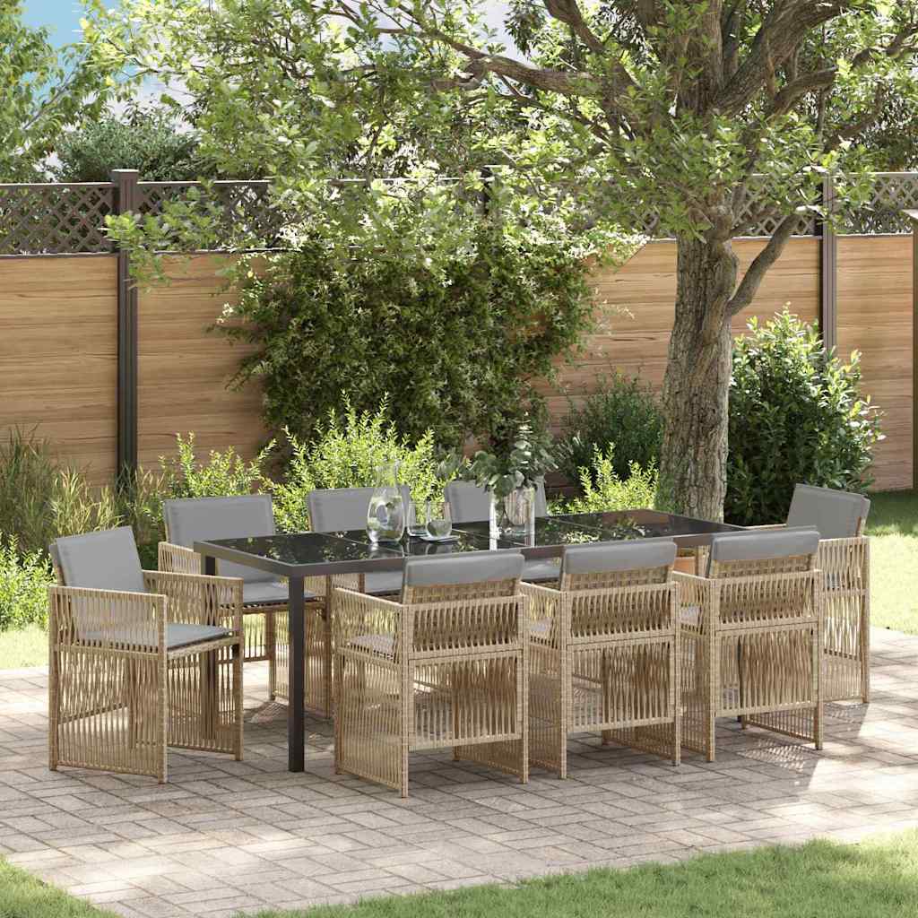 Tuin eettafelset 9 pcs Beige Gepoedercoat staal is nu te koop bij PeponiXL, paradijselijk wonen!