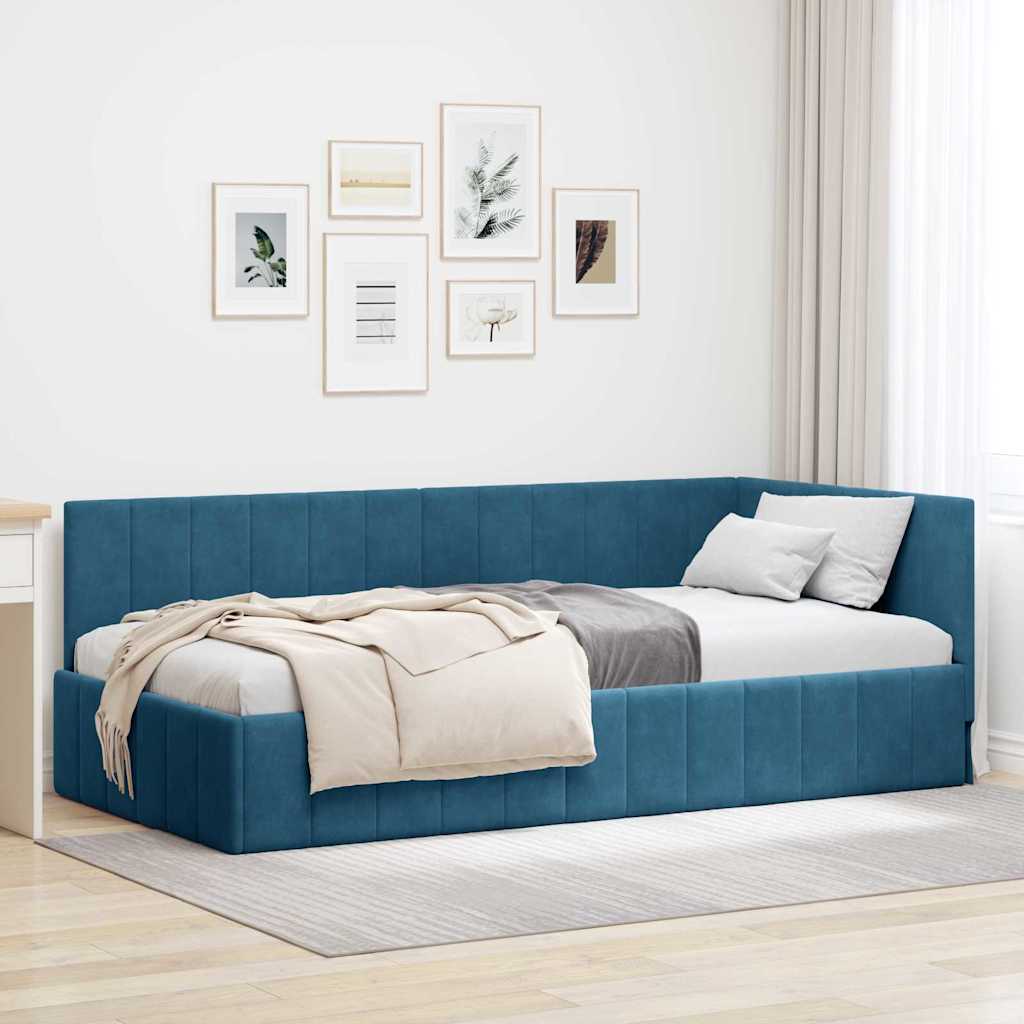 Hoekbedframe met hoofdeinde Blauw 100 cm x 200 cm Fluweel is nu te koop bij PeponiXL, paradijselijk wonen!