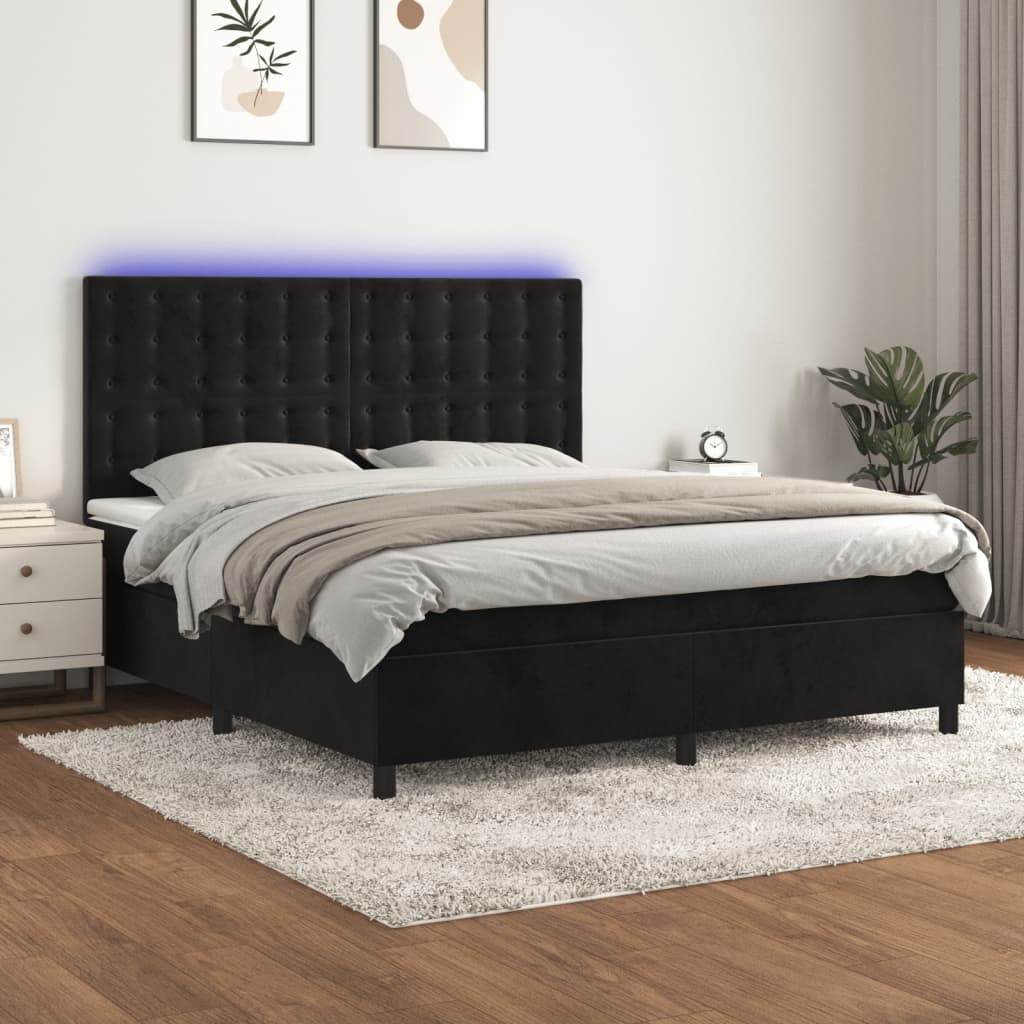 Boxspring met matras en LED fluweel zwart 180x200 cm is nu te koop bij PeponiXL, paradijselijk wonen!