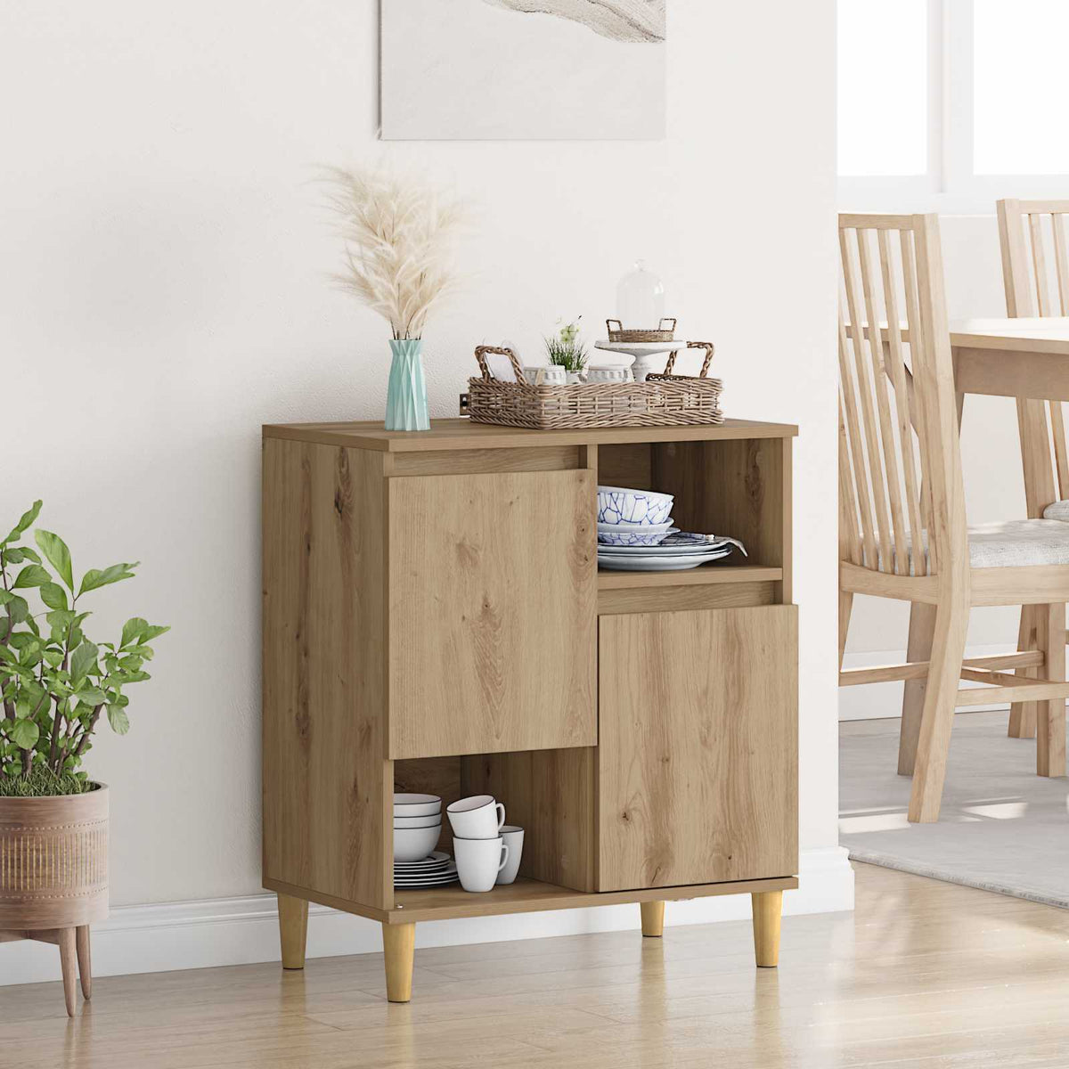 Dressoir artisanaal eikenkleurig 35 x 60 x 70 cm Bewerkt hout is nu te koop bij PeponiXL, paradijselijk wonen!