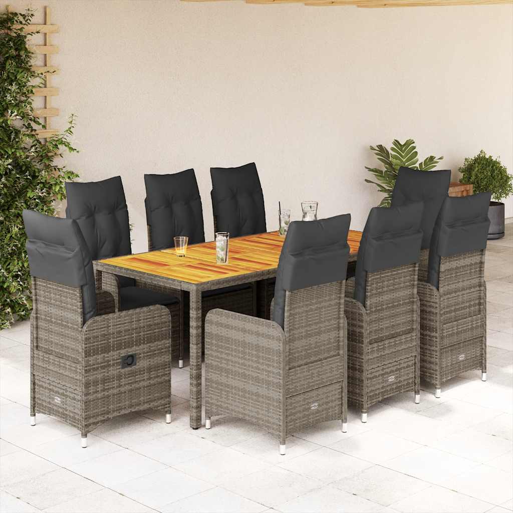 9-delige Bistroset met kussens poly rattan grijs is nu te koop bij PeponiXL, paradijselijk wonen!
