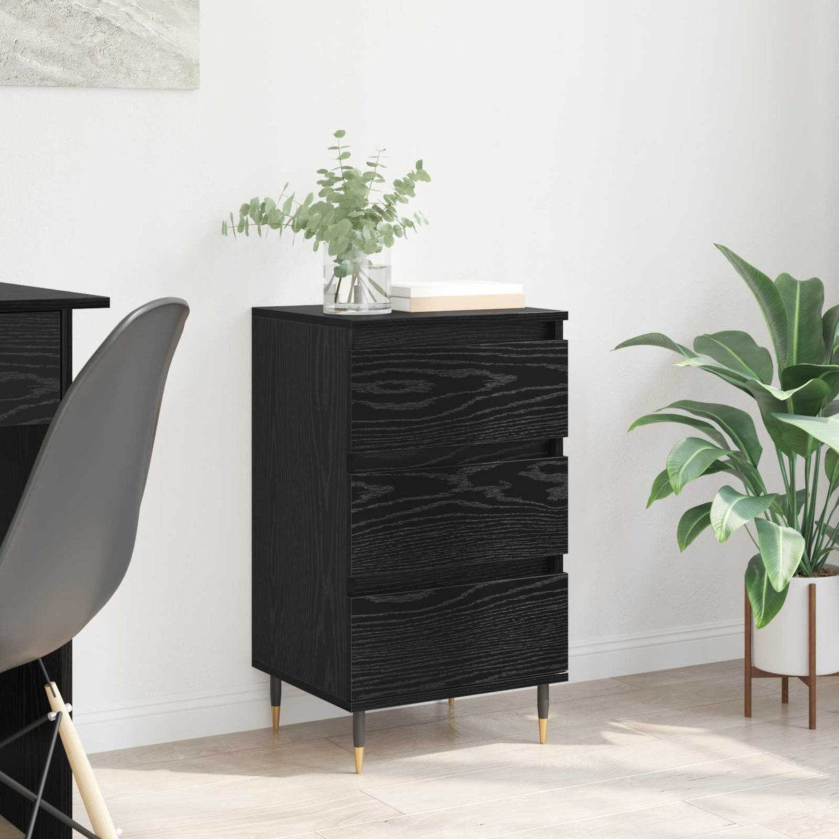 Dressoir met lade Zwart eiken 35 x 40 x 70 cm Bewerkt hout is nu te koop bij PeponiXL, paradijselijk wonen!