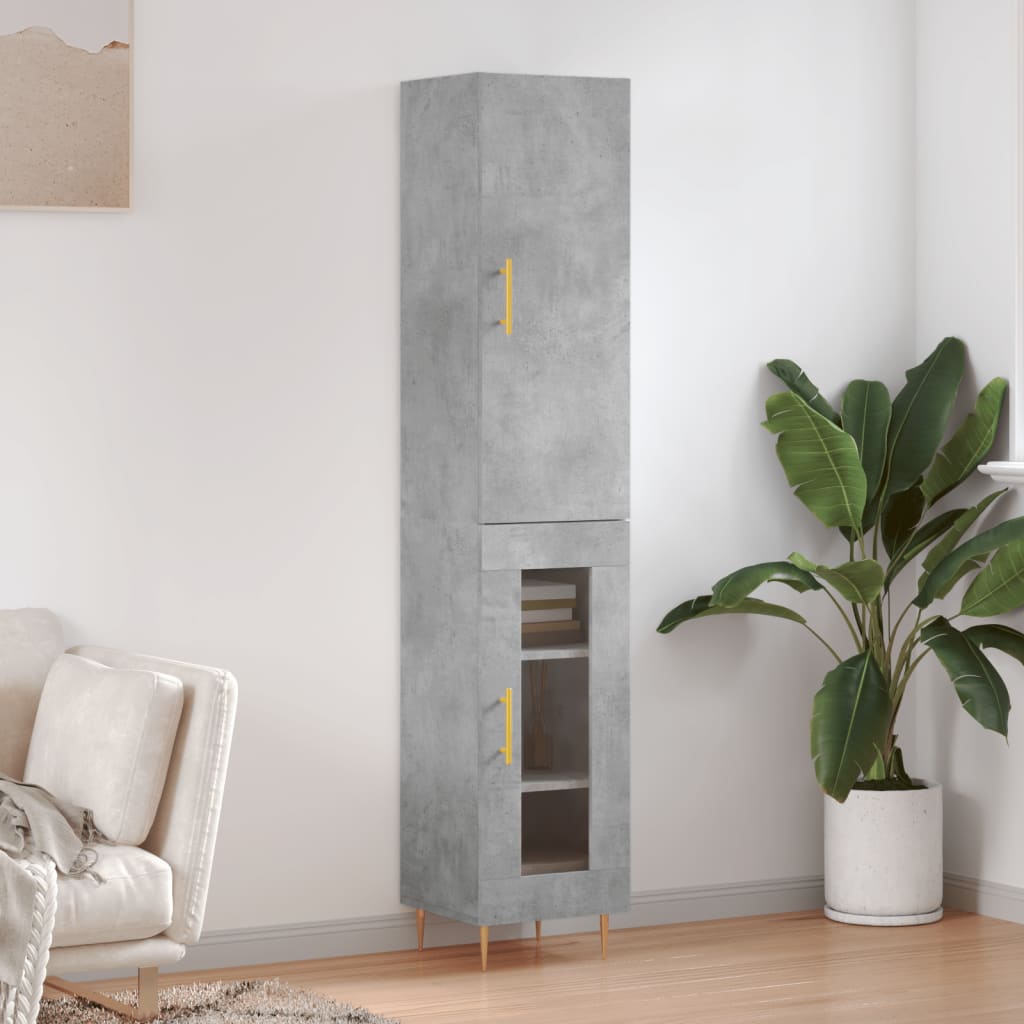 Hoge kast 34,5x34x180 cm bewerkt hout betongrijs is nu te koop bij PeponiXL, paradijselijk wonen!