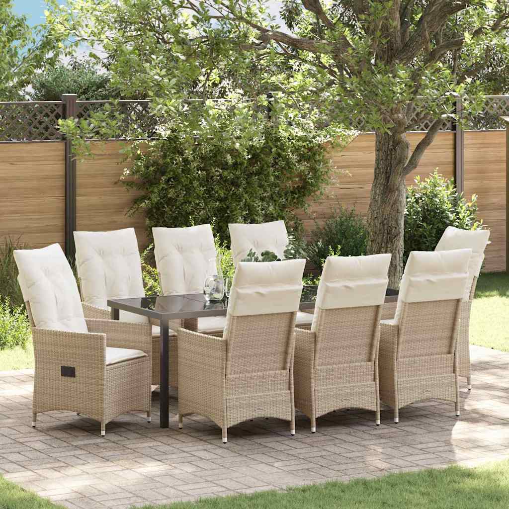 Tuin eettafelset met kussen 9 pcs Beige poly rattan is nu te koop bij PeponiXL, paradijselijk wonen!