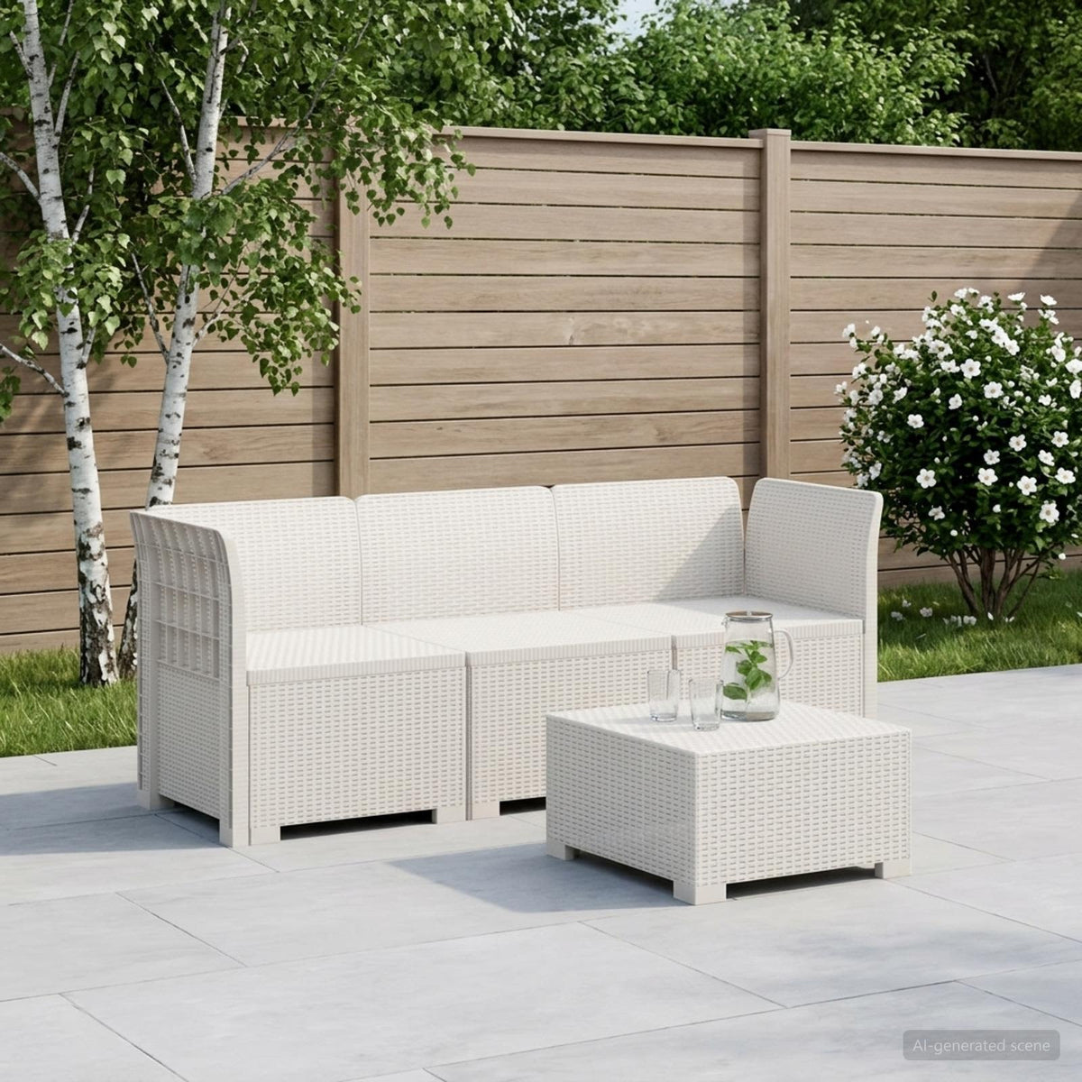 3-Zits Tuin Sofa Rattan Look PP Wit is nu te koop bij PeponiXL, paradijselijk wonen!