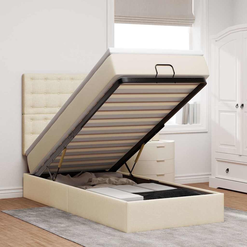 Bed met matras 90x200 cm stof crèmekleurig is nu te koop bij PeponiXL, paradijselijk wonen!
