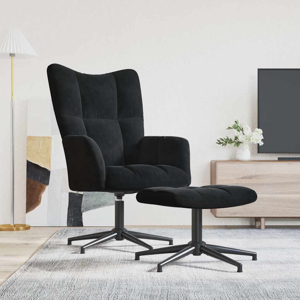Relaxstoel met voetenbank fluweel zwart is nu te koop bij PeponiXL, paradijselijk wonen!
