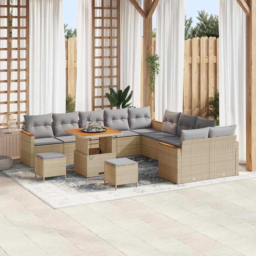 Tuinbankenset met kussen 13 pcs Beige poly rattan is nu te koop bij PeponiXL, paradijselijk wonen!