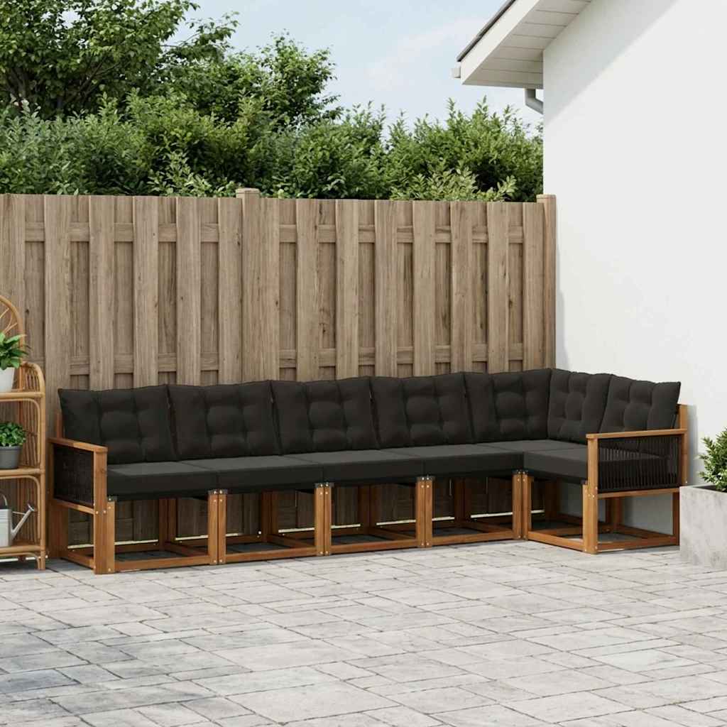 Buiten bankenset met kussen 6 pcs Naturel en Zwart is nu te koop bij PeponiXL, paradijselijk wonen!