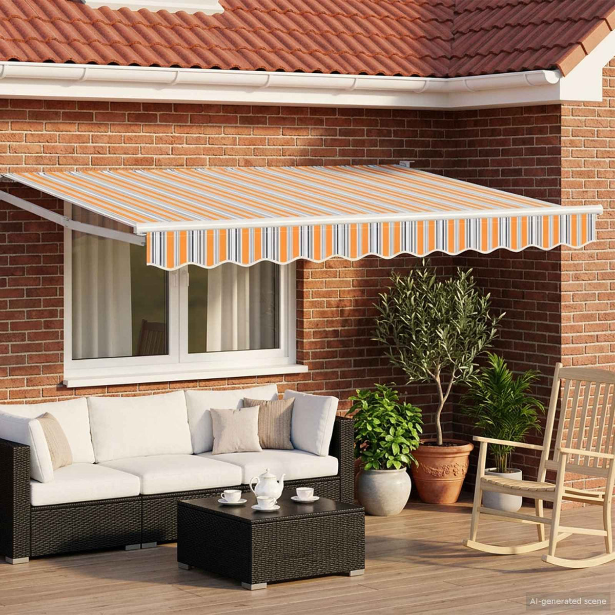 Elektrisch Uittrekbaar Zonnescherm Blauw en Oranje 3 x 2,5 m is nu te koop bij PeponiXL, paradijselijk wonen!