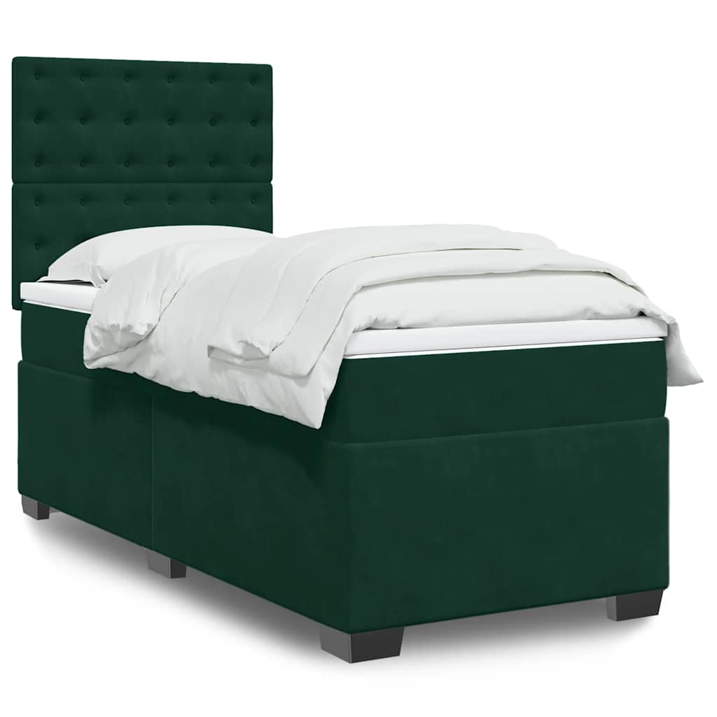 Boxspring met matras fluweel donkergroen 90x200 cm is nu te koop bij PeponiXL, paradijselijk wonen!