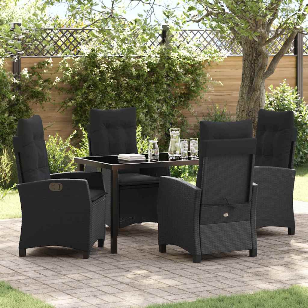 Tuin eettafelset met kussen 5 pcs Zwart poly rattan is nu te koop bij PeponiXL, paradijselijk wonen!
