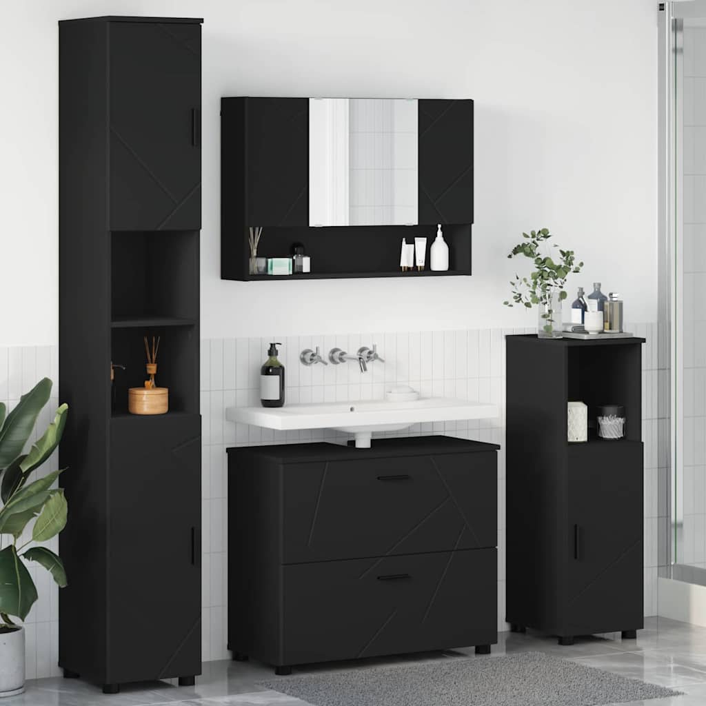 Badkamermeubelset met lade 4 pcs Zwart Geperst Hout en Metaal is nu te koop bij PeponiXL, paradijselijk wonen!