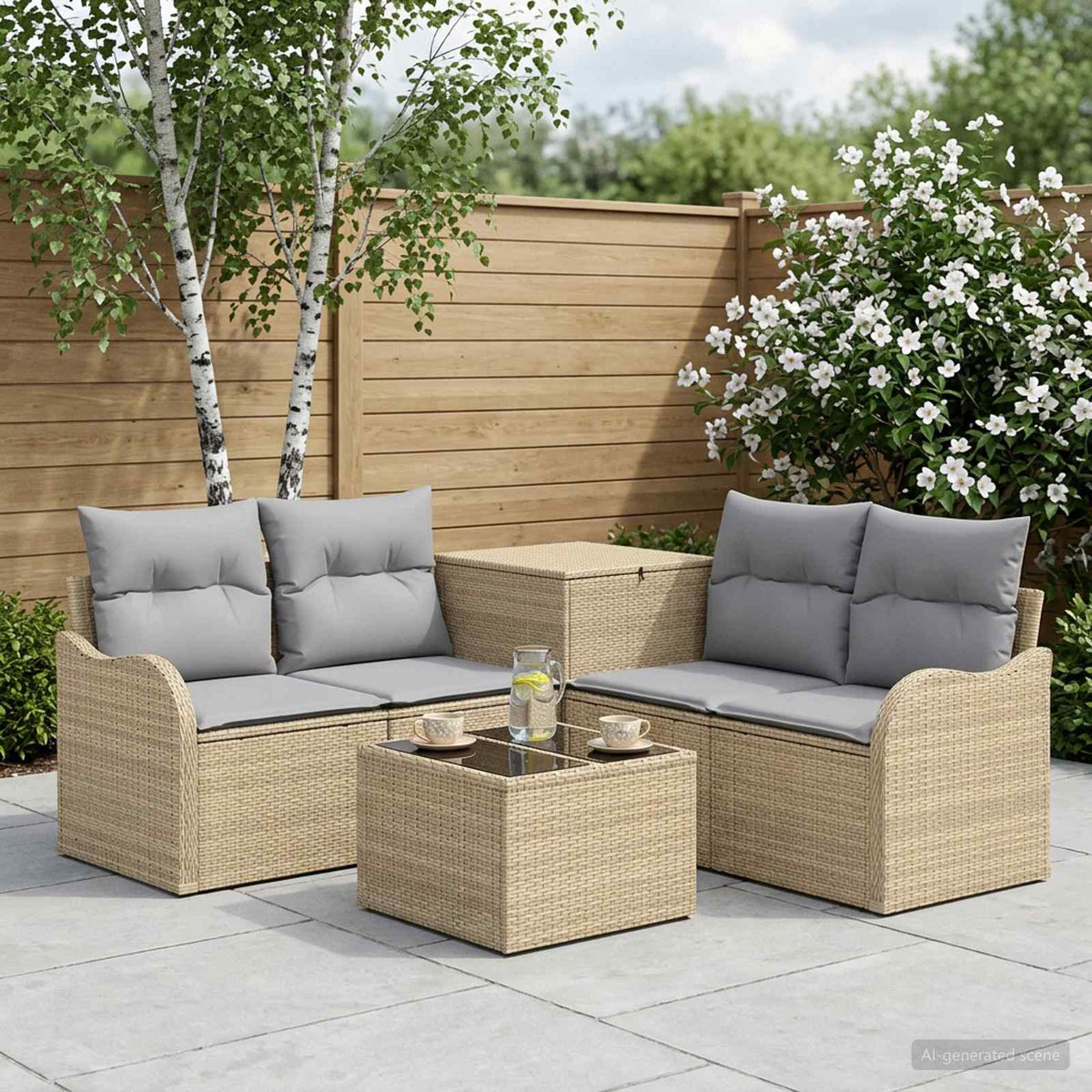 Bankstel 6 st Beige en Licht Grijs Poly Rattan en Staal is nu te koop bij PeponiXL, paradijselijk wonen!