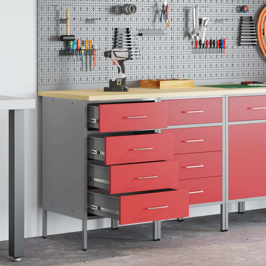 Werk kast met lade 2 pcs Rood en Grijs 100 x 55 x 85 cm is nu te koop bij PeponiXL, paradijselijk wonen!