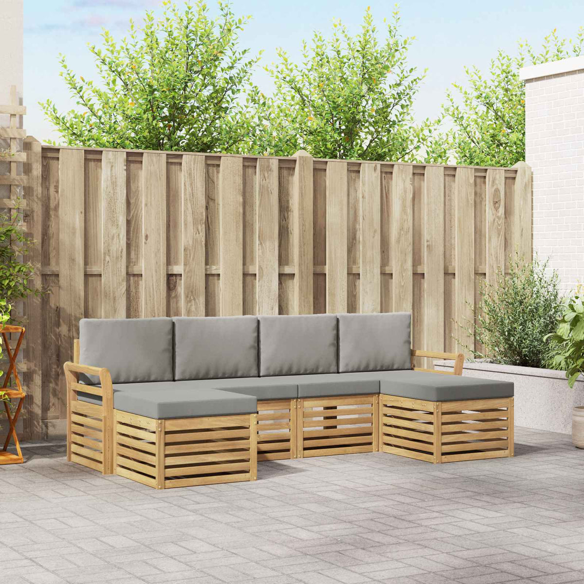 Buiten bankenset 6 pcs Wit en Lichtgrijs 253 x 122,5 x 73 cm is nu te koop bij PeponiXL, paradijselijk wonen!