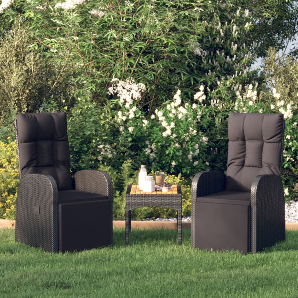 Tuinstoelen 2 st verstelbaar met kussens poly rattan zwart is nu te koop bij PeponiXL, paradijselijk wonen!