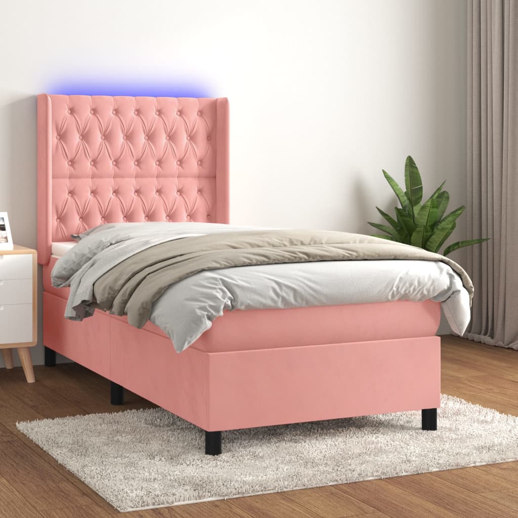 Boxspring met matras en LED fluweel roze 80x200 cm is nu te koop bij PeponiXL, paradijselijk wonen!