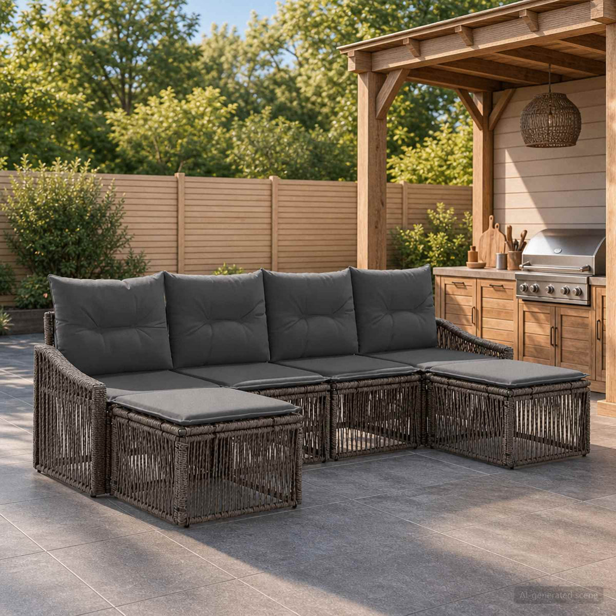 Tuinbankenset 6 pcs Grijs poly rattan is nu te koop bij PeponiXL, paradijselijk wonen!