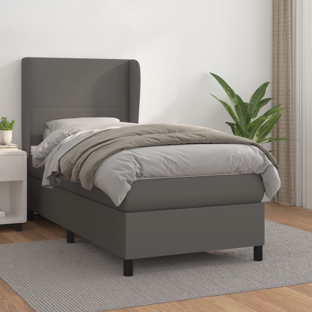 Boxspring met matras kunstleer grijs 90x200 cm is nu te koop bij PeponiXL, paradijselijk wonen!