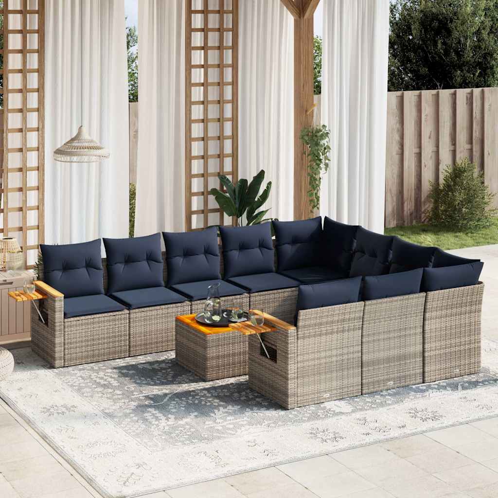 11-delige Loungeset met kussens poly rattan grijs is nu te koop bij PeponiXL, paradijselijk wonen!