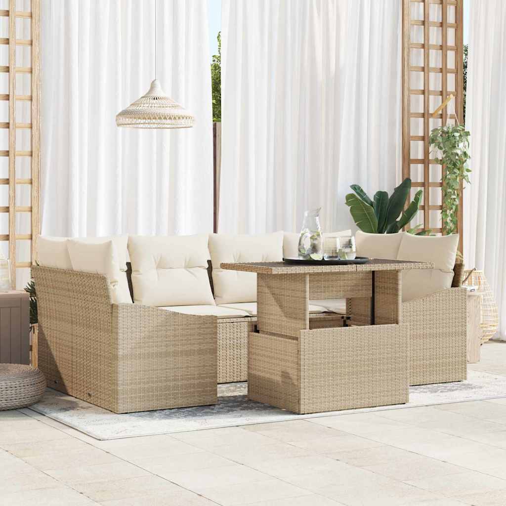 Tuin Sofa Set met kussen 7 pcs Beige en Crème poly rattan is nu te koop bij PeponiXL, paradijselijk wonen!