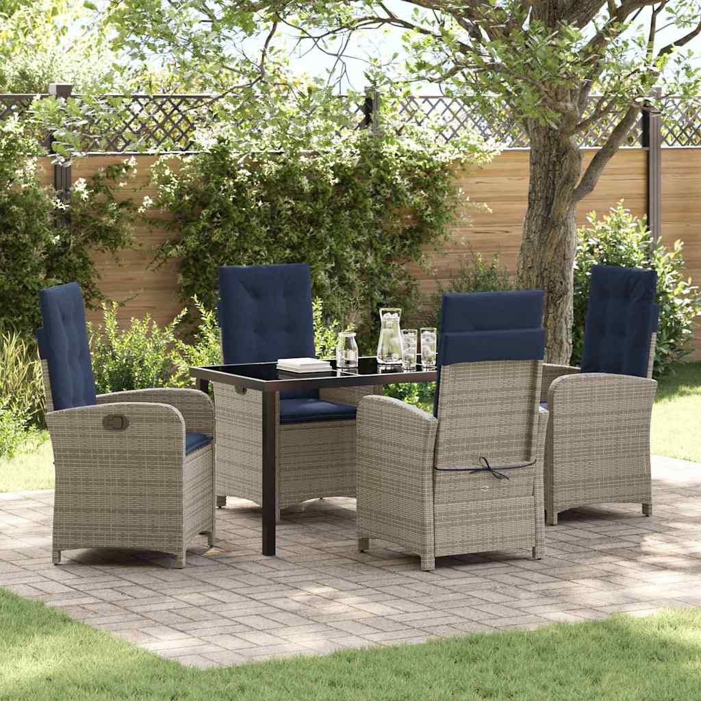 Tuin eettafelset met kussen 5 pcs Grijs poly rattan is nu te koop bij PeponiXL, paradijselijk wonen!