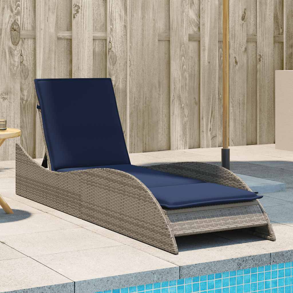 Ligbed met kussen grijs 60x205x73 cm poly rattan is nu te koop bij PeponiXL, paradijselijk wonen!