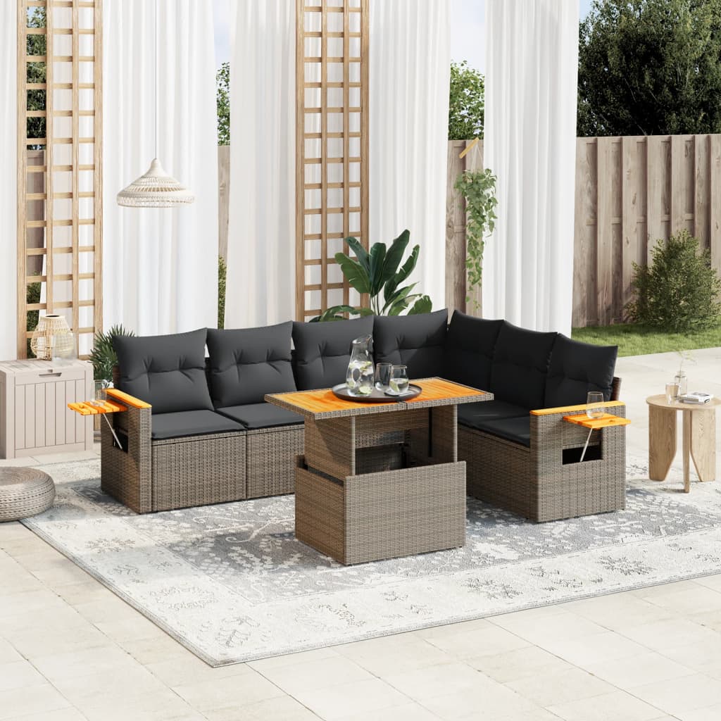 7-delige Loungeset met kussens poly rattan grijs is nu te koop bij PeponiXL, paradijselijk wonen!