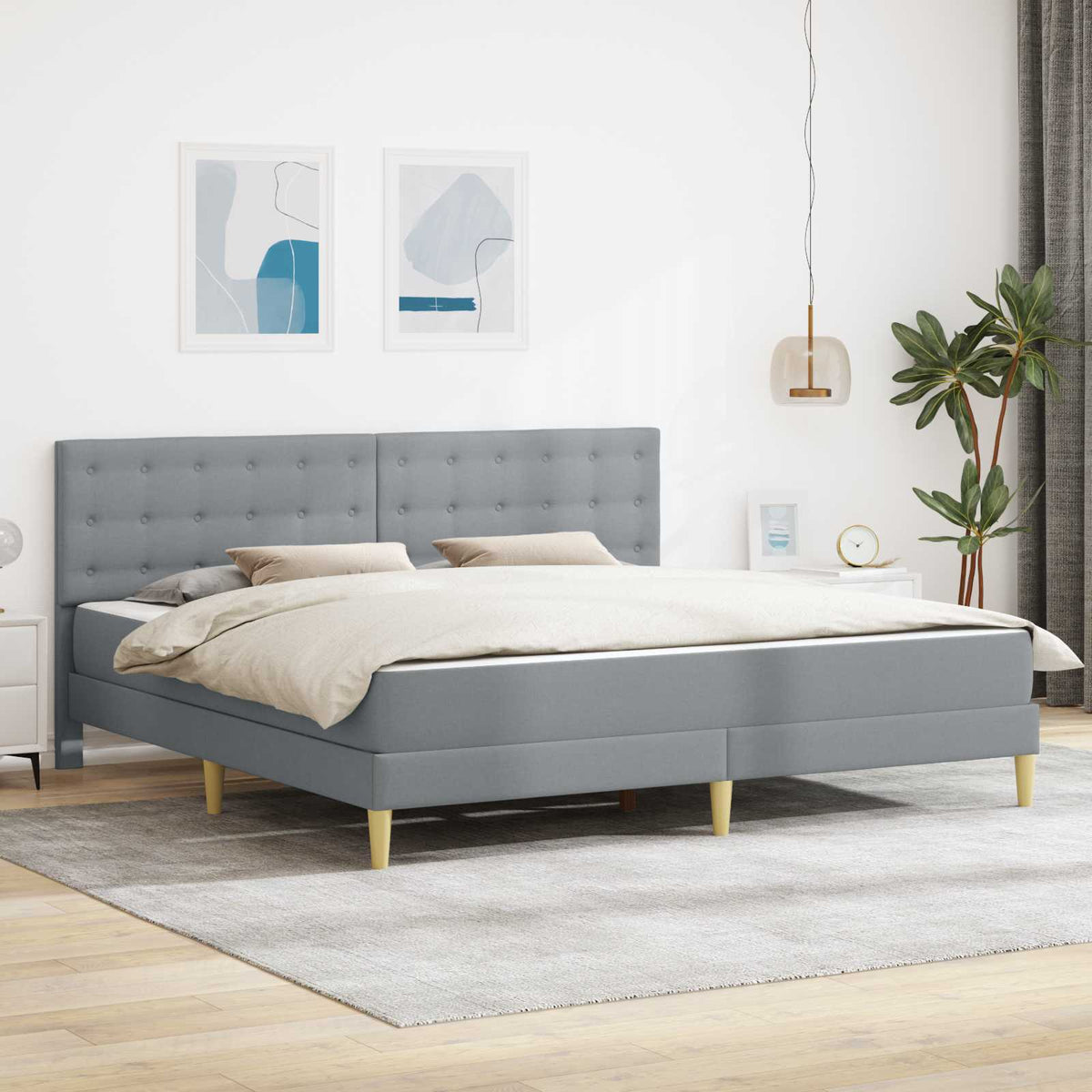 Bedframe met matras met hoofdeinde Lichtgrijs 180 x 200 cm Stof is nu te koop bij PeponiXL, paradijselijk wonen!
