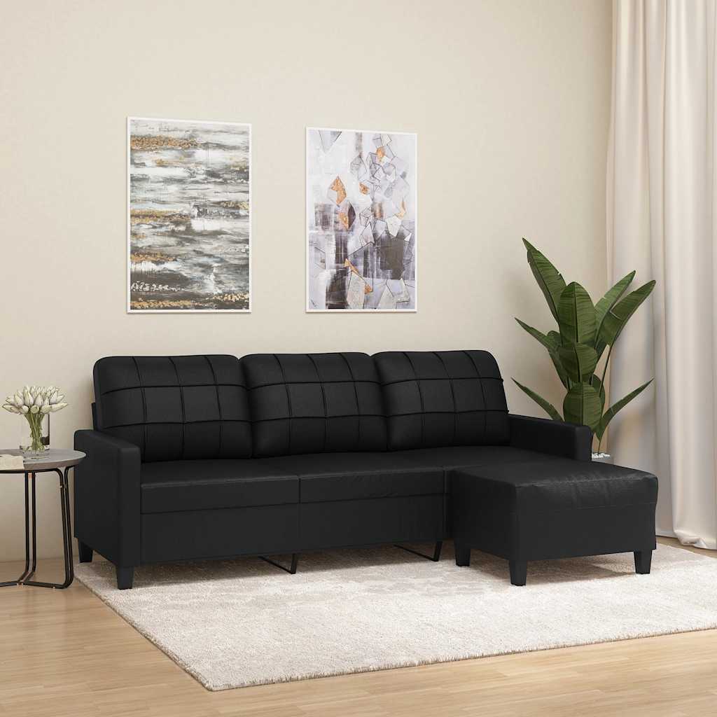 Driezitsbank met voetenbank 180 cm kunstleer zwart is nu te koop bij PeponiXL, paradijselijk wonen!