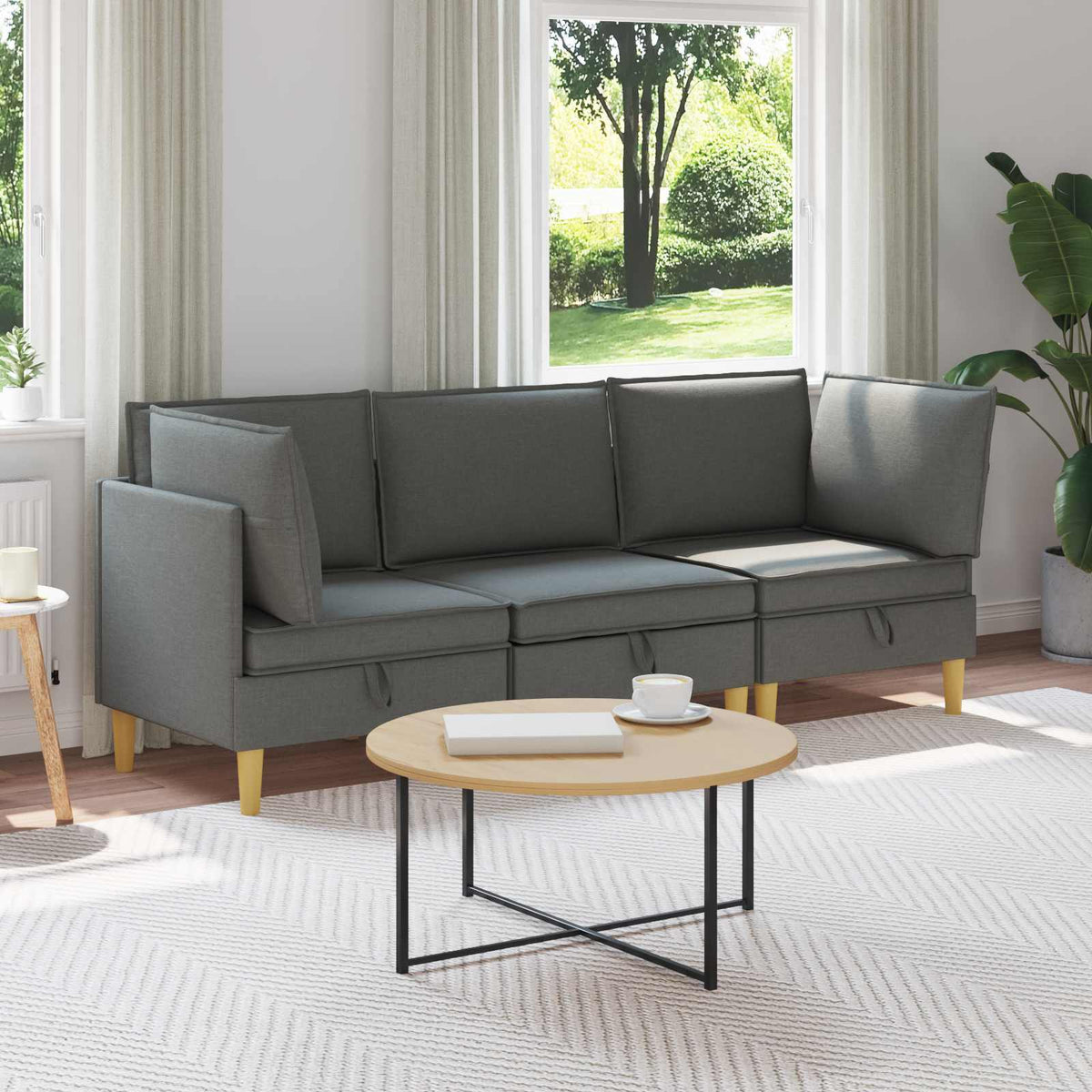 Woonkamer Meubelset met kussen 3 pcs Donkergrijs Stof is nu te koop bij PeponiXL, paradijselijk wonen!