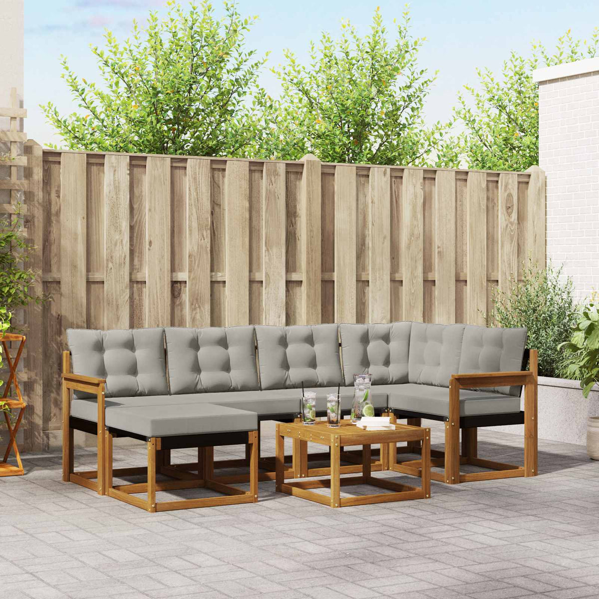 Buiten bankenset met kussen 7 pcs Natuurlijk en Lichtgrijs is nu te koop bij PeponiXL, paradijselijk wonen!