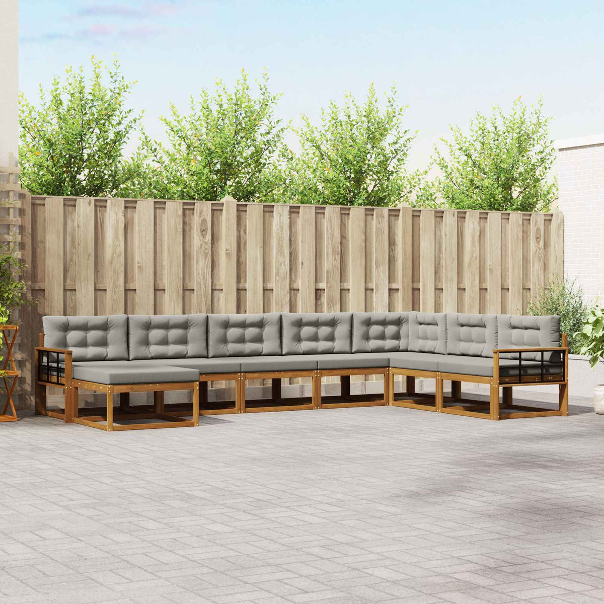 Buiten bankenset met kussen 8 pcs Natuurlijk en Lichtgrijs is nu te koop bij PeponiXL, paradijselijk wonen!