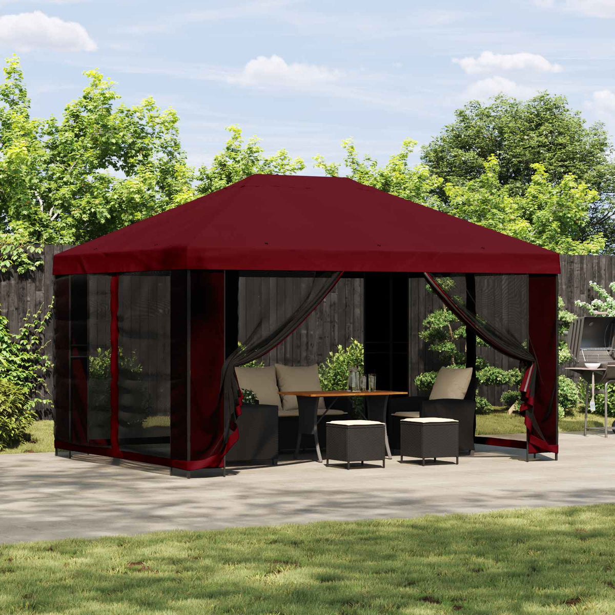 Tuin Gazebo met Zijwanden 4 × 3 m Bordeauxrood is nu te koop bij PeponiXL, paradijselijk wonen!