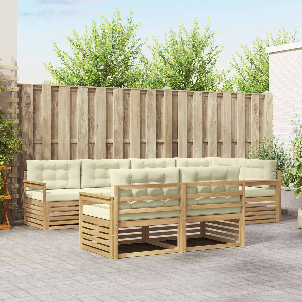 Buiten bankenset met kussen 7 pcs Wit en crèmekleurig Polyester is nu te koop bij PeponiXL, paradijselijk wonen!