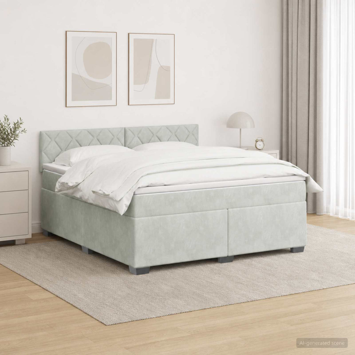 Boxspring Bed met Matras en LED Lichtgrijs 180 x 200 cm fluweel is nu te koop bij PeponiXL, paradijselijk wonen!