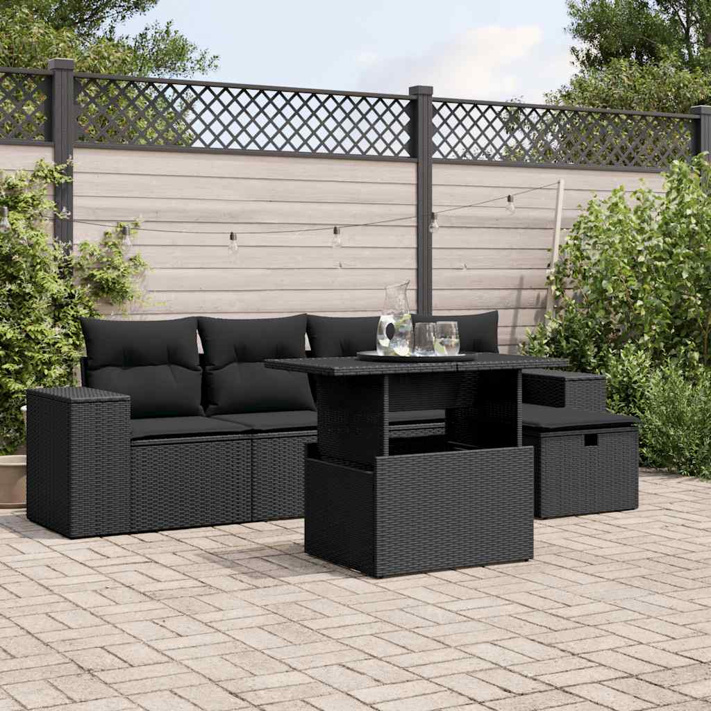 6-delige Loungeset met kussens poly rattan zwart is nu te koop bij PeponiXL, paradijselijk wonen!