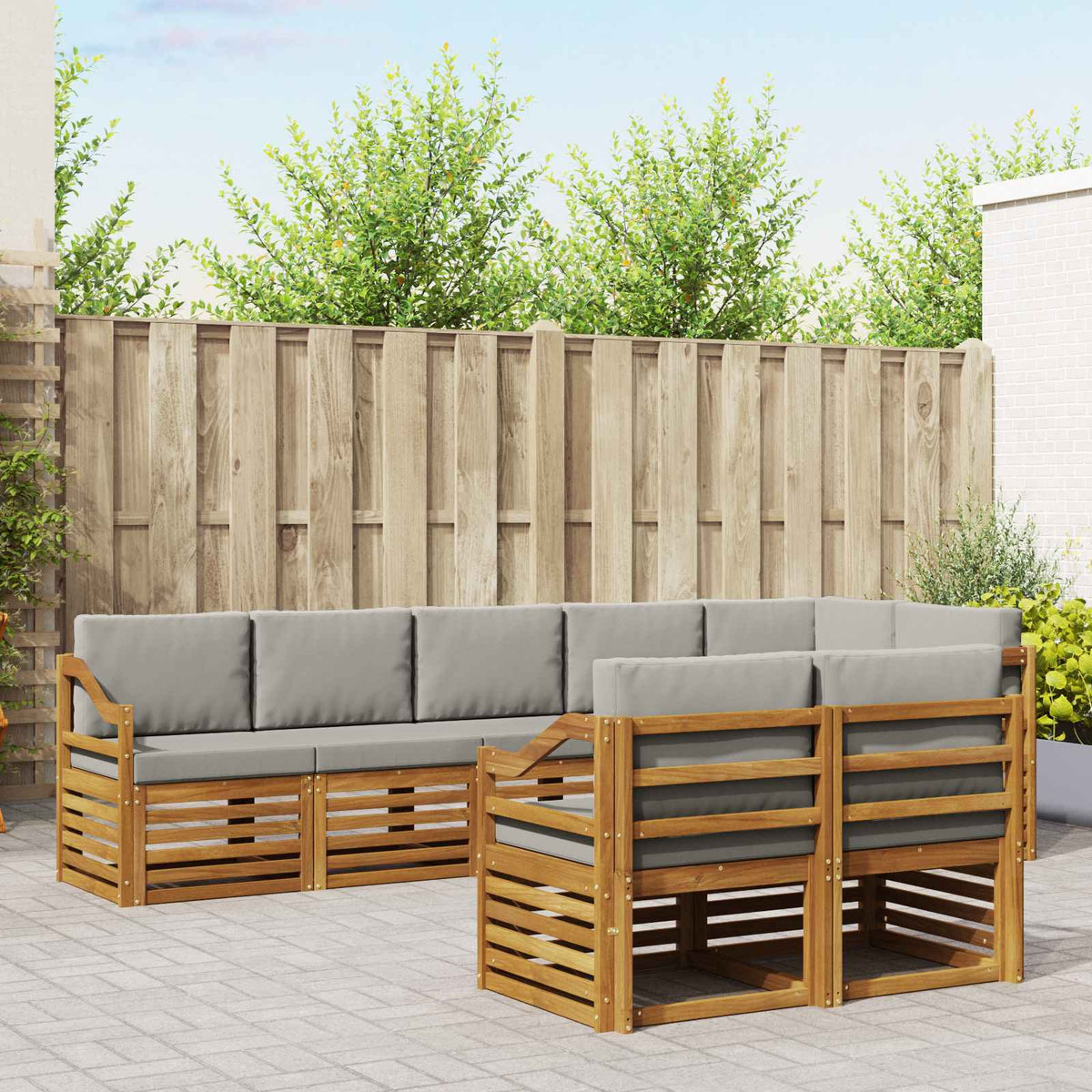 Sofa-Sets 8 pcs Natuurlijk en Lichtgrijs Massief Acaciahout is nu te koop bij PeponiXL, paradijselijk wonen!