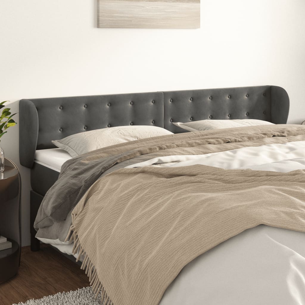 Hoofdbord met randen 163x23x78/88 cm fluweel donkergrijs is nu te koop bij PeponiXL, paradijselijk wonen!