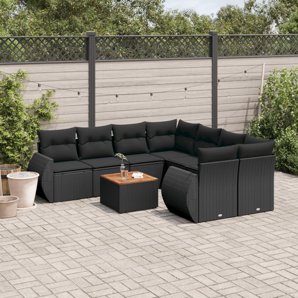 9-delige Loungeset met kussens poly rattan zwart is nu te koop bij PeponiXL, paradijselijk wonen!