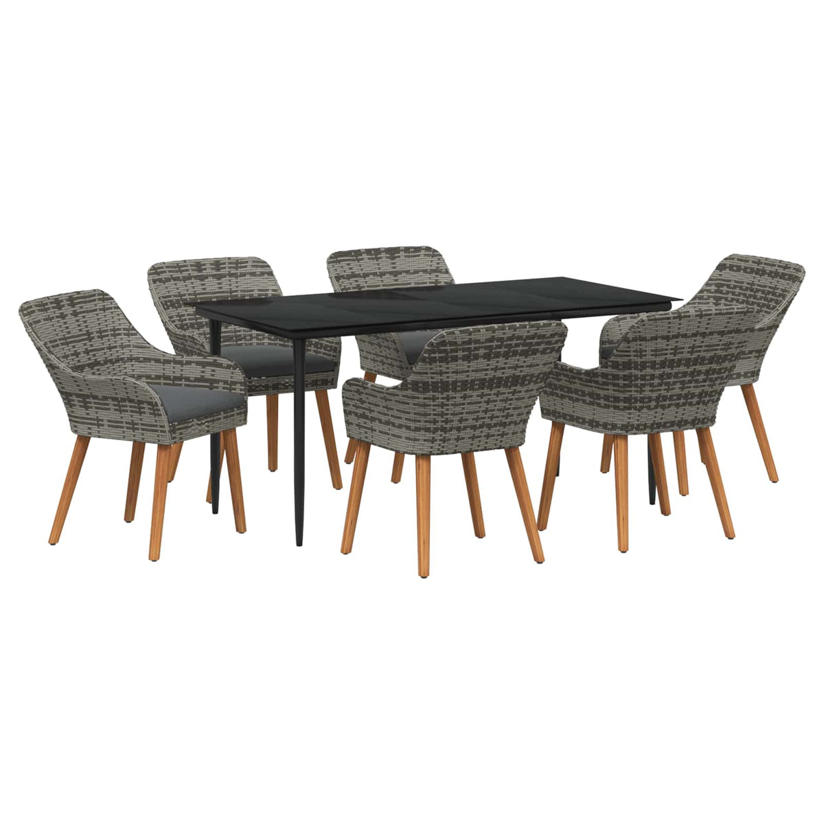 Tuin eettafelset met kussen 7 pcs Grijs poly rattan is nu te koop bij PeponiXL, paradijselijk wonen!
