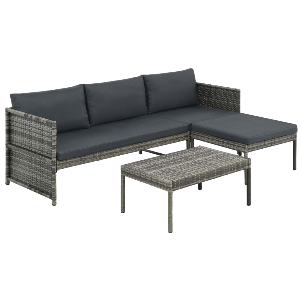 3-delige Loungeset met kussens poly rattan grijs is nu te koop bij PeponiXL, paradijselijk wonen!