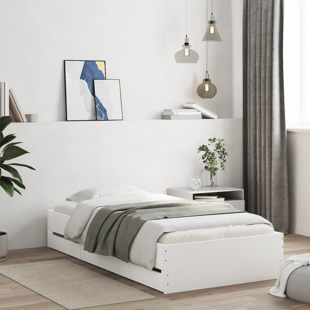 Bedframe met lades bewerkt hout wit 100x200 cm is nu te koop bij PeponiXL, paradijselijk wonen!